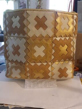 Sharif-Vintage Gold and Cream Patchwork Decorative Tote